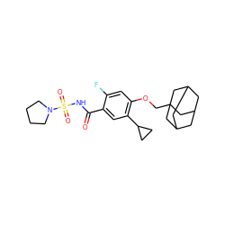 O=C(NS(=O)(=O)N1CCCC1)c1cc(C2CC2)c(OCC23CC4CC(CC(C4)C2)C3)cc1F ZINC000225232331