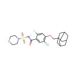 O=C(NS(=O)(=O)N1CCOCC1)c1cc(Cl)c(OCC23CC4CC(CC(C4)C2)C3)cc1F ZINC000216202149