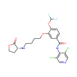 O=C(Nc1c(Cl)cncc1Cl)c1ccc(OC(F)F)c(OCCCCN[C@@H]2CCOC2=O)c1 ZINC000205286307
