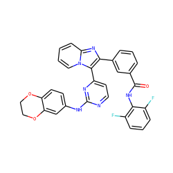 O=C(Nc1c(F)cccc1F)c1cccc(-c2nc3ccccn3c2-c2ccnc(Nc3ccc4c(c3)OCCO4)n2)c1 ZINC000044281338