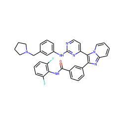 O=C(Nc1c(F)cccc1F)c1cccc(-c2nc3ccccn3c2-c2ccnc(Nc3cccc(CN4CCCC4)c3)n2)c1 ZINC000044306553
