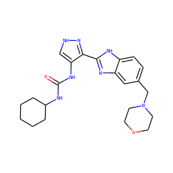 O=C(Nc1c[nH]nc1-c1nc2cc(CN3CCOCC3)ccc2[nH]1)NC1CCCCC1 ZINC000040974830