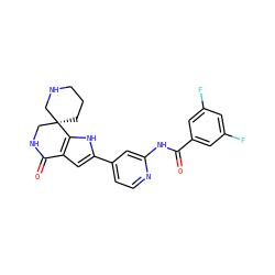 O=C(Nc1cc(-c2cc3c([nH]2)[C@@]2(CCCNC2)CNC3=O)ccn1)c1cc(F)cc(F)c1 ZINC000073240283