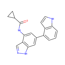 O=C(Nc1cc(-c2cccc3[nH]ccc23)cc2[nH]ncc12)C1CC1 ZINC000113870856