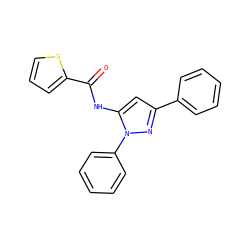 O=C(Nc1cc(-c2ccccc2)nn1-c1ccccc1)c1cccs1 ZINC000013584920