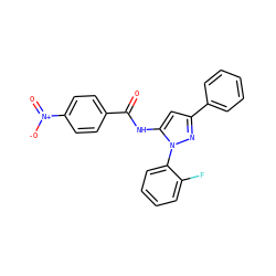 O=C(Nc1cc(-c2ccccc2)nn1-c1ccccc1F)c1ccc([N+](=O)[O-])cc1 ZINC000013704411