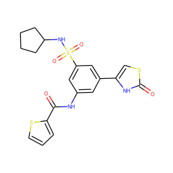 O=C(Nc1cc(-c2csc(=O)[nH]2)cc(S(=O)(=O)NC2CCCC2)c1)c1cccs1 ZINC000299871974