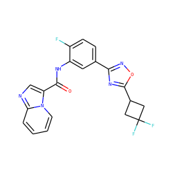 O=C(Nc1cc(-c2noc(C3CC(F)(F)C3)n2)ccc1F)c1cnc2ccccn12 ZINC000206125352