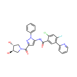 O=C(Nc1cc(C(=O)N2C[C@@H](O)[C@H](O)C2)nn1-c1ccccc1)c1cc(-c2ccccn2)c(F)cc1Cl ZINC001772646779