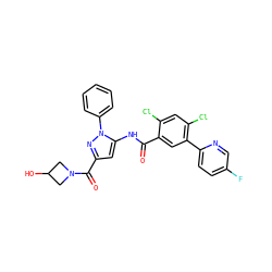O=C(Nc1cc(C(=O)N2CC(O)C2)nn1-c1ccccc1)c1cc(-c2ccc(F)cn2)c(Cl)cc1Cl ZINC001772587172