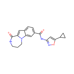 O=C(Nc1cc(C2CC2)on1)c1ccc2cc3n(c2c1)CCCNC3=O ZINC000218301522
