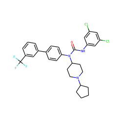 O=C(Nc1cc(Cl)cc(Cl)c1)N(c1ccc(-c2cccc(C(F)(F)F)c2)cc1)C1CCN(C2CCCC2)CC1 ZINC000028460925