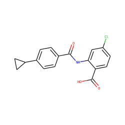 O=C(Nc1cc(Cl)ccc1C(=O)O)c1ccc(C2CC2)cc1 ZINC000066136550