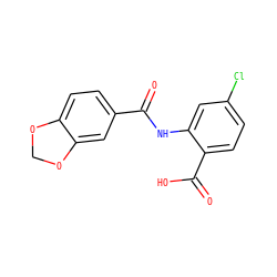 O=C(Nc1cc(Cl)ccc1C(=O)O)c1ccc2c(c1)OCO2 ZINC000013185740