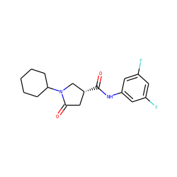 O=C(Nc1cc(F)cc(F)c1)[C@@H]1CC(=O)N(C2CCCCC2)C1 ZINC000004487712
