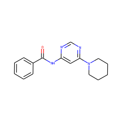 O=C(Nc1cc(N2CCCCC2)ncn1)c1ccccc1 ZINC000001470972
