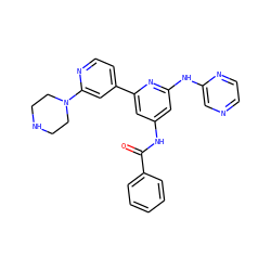 O=C(Nc1cc(Nc2cnccn2)nc(-c2ccnc(N3CCNCC3)c2)c1)c1ccccc1 ZINC000084729605