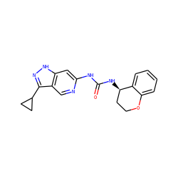 O=C(Nc1cc2[nH]nc(C3CC3)c2cn1)N[C@@H]1CCOc2ccccc21 ZINC000261138904