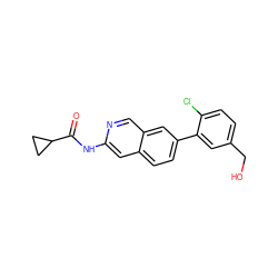 O=C(Nc1cc2ccc(-c3cc(CO)ccc3Cl)cc2cn1)C1CC1 ZINC000144385278