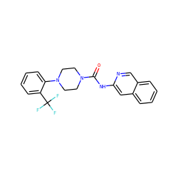 O=C(Nc1cc2ccccc2cn1)N1CCN(c2ccccc2C(F)(F)F)CC1 ZINC000028109354