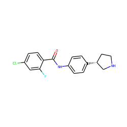 O=C(Nc1ccc([C@@H]2CCNC2)cc1)c1ccc(Cl)cc1F ZINC000117723783