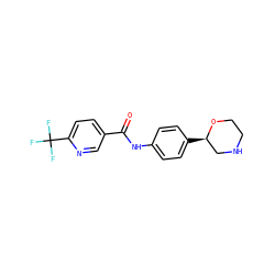 O=C(Nc1ccc([C@@H]2CNCCO2)cc1)c1ccc(C(F)(F)F)nc1 ZINC000117720361