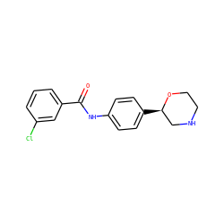O=C(Nc1ccc([C@@H]2CNCCO2)cc1)c1cccc(Cl)c1 ZINC000117714473