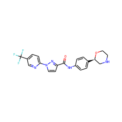 O=C(Nc1ccc([C@@H]2CNCCO2)cc1)c1ccn(-c2ccc(C(F)(F)F)cn2)n1 ZINC000150109765