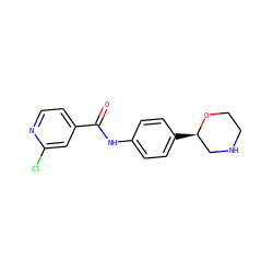O=C(Nc1ccc([C@@H]2CNCCO2)cc1)c1ccnc(Cl)c1 ZINC000117719266