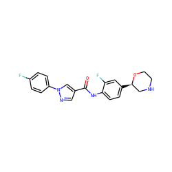 O=C(Nc1ccc([C@@H]2CNCCO2)cc1F)c1cnn(-c2ccc(F)cc2)c1 ZINC000149898288