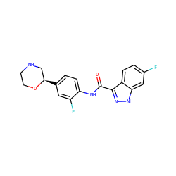 O=C(Nc1ccc([C@@H]2CNCCO2)cc1F)c1n[nH]c2cc(F)ccc12 ZINC000143076033