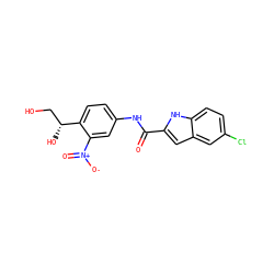 O=C(Nc1ccc([C@H](O)CO)c([N+](=O)[O-])c1)c1cc2cc(Cl)ccc2[nH]1 ZINC000040429038