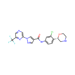 O=C(Nc1ccc([C@H]2CNCCO2)c(Cl)c1)c1cnn(-c2cncc(C(F)(F)F)n2)c1 ZINC000149955354