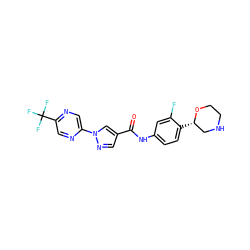 O=C(Nc1ccc([C@H]2CNCCO2)c(F)c1)c1cnn(-c2cnc(C(F)(F)F)cn2)c1 ZINC000149921206