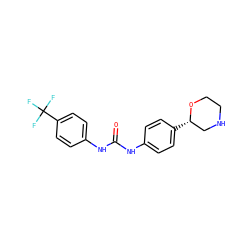 O=C(Nc1ccc([C@H]2CNCCO2)cc1)Nc1ccc(C(F)(F)F)cc1 ZINC000117713350