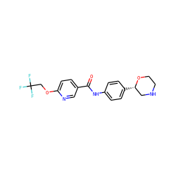 O=C(Nc1ccc([C@H]2CNCCO2)cc1)c1ccc(OCC(F)(F)F)nc1 ZINC000113977147