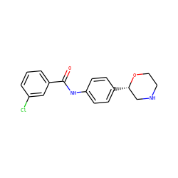 O=C(Nc1ccc([C@H]2CNCCO2)cc1)c1cccc(Cl)c1 ZINC000117714471