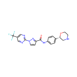 O=C(Nc1ccc([C@H]2CNCCO2)cc1)c1ccn(-c2ncc(C(F)(F)F)cn2)n1 ZINC000150210789