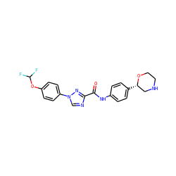 O=C(Nc1ccc([C@H]2CNCCO2)cc1)c1ncn(-c2ccc(OC(F)F)cc2)n1 ZINC000146994381