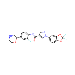 O=C(Nc1ccc([C@H]2CNCCO2)cc1F)c1cnn(-c2ccc3c(c2)OC(F)(F)O3)c1 ZINC000149948316