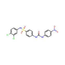 O=C(Nc1ccc([N+](=O)[O-])cc1)Nc1ccc(S(=O)(=O)Nc2ccc(Cl)c(Cl)c2)cc1 ZINC000016346669