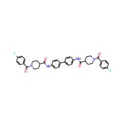 O=C(Nc1ccc(-c2ccc(NC(=O)C3CCN(C(=O)c4ccc(F)cc4)CC3)cc2)cc1)C1CCN(C(=O)c2ccc(F)cc2)CC1 ZINC000169312951