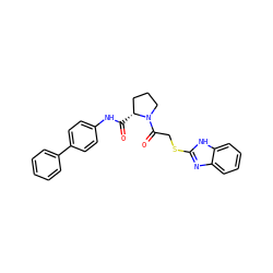 O=C(Nc1ccc(-c2ccccc2)cc1)[C@@H]1CCCN1C(=O)CSc1nc2ccccc2[nH]1 ZINC000029127694