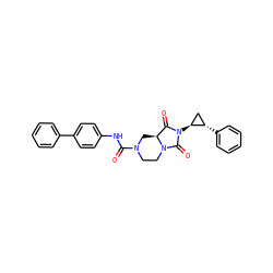 O=C(Nc1ccc(-c2ccccc2)cc1)N1CCN2C(=O)N([C@H]3C[C@@H]3c3ccccc3)C(=O)[C@@H]2C1 ZINC000072176936