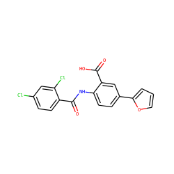 O=C(Nc1ccc(-c2ccco2)cc1C(=O)O)c1ccc(Cl)cc1Cl ZINC000012358148