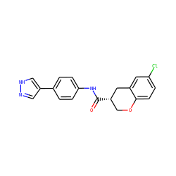 O=C(Nc1ccc(-c2cn[nH]c2)cc1)[C@H]1COc2ccc(Cl)cc2C1 ZINC000040914339