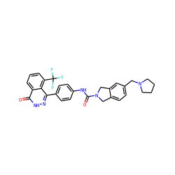 O=C(Nc1ccc(-c2n[nH]c(=O)c3cccc(C(F)(F)F)c23)cc1)N1Cc2ccc(CN3CCCC3)cc2C1 ZINC000165941032