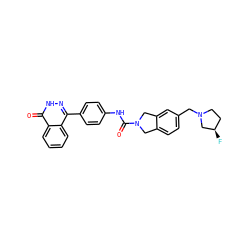O=C(Nc1ccc(-c2n[nH]c(=O)c3ccccc23)cc1)N1Cc2ccc(CN3CC[C@@H](F)C3)cc2C1 ZINC000166576311