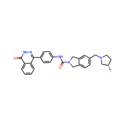 O=C(Nc1ccc(-c2n[nH]c(=O)c3ccccc23)cc1)N1Cc2ccc(CN3CC[C@H](F)C3)cc2C1 ZINC000166147998