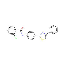 O=C(Nc1ccc(-c2nc(-c3ccccc3)cs2)cc1)c1ccccc1Cl ZINC000072182381